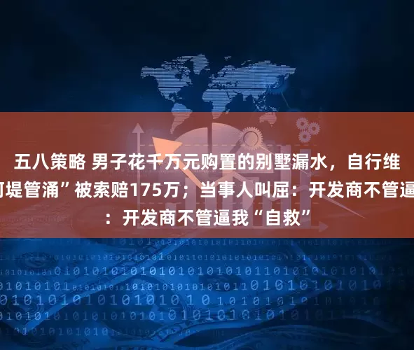 五八策略 男子花千万元购置的别墅漏水，自行维修引发“河堤管涌”被索赔175万；当事人叫屈：开发商不管逼我“自救”